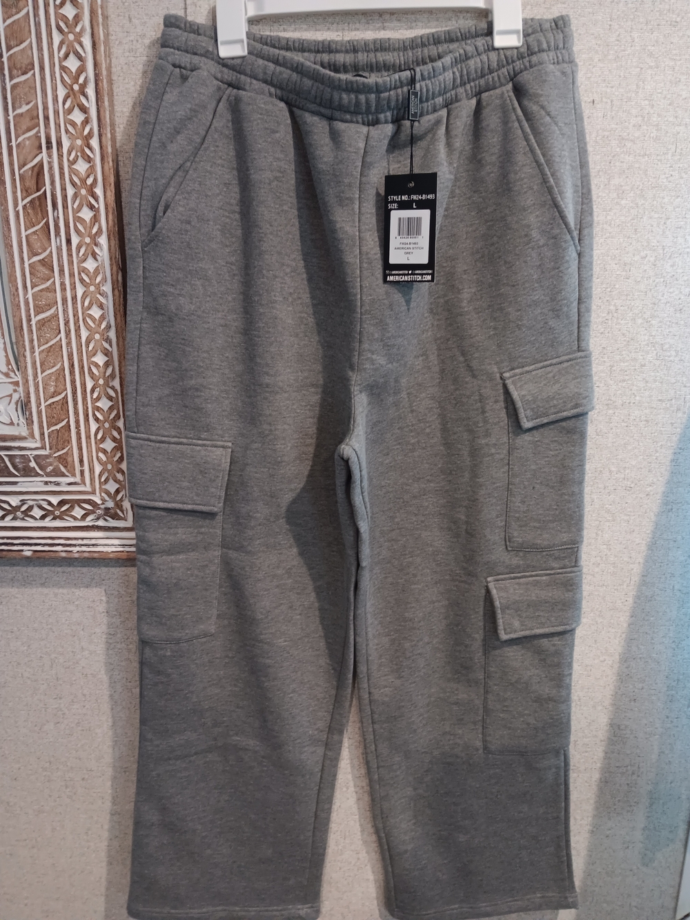 American Stitch -Men's Gray Cargo Sweatpants - - Comfortable -Pockets - Size L